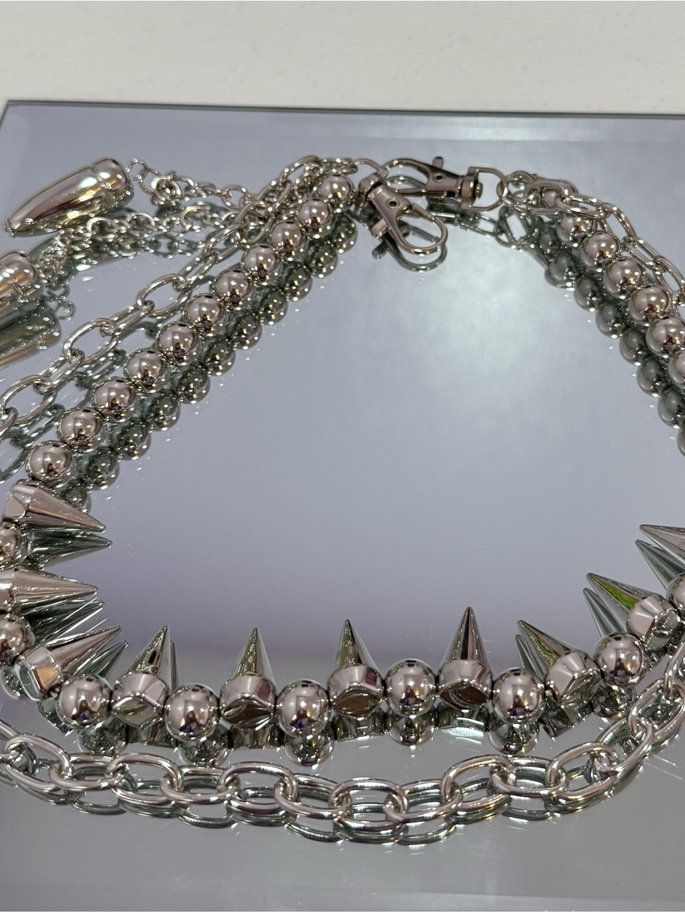New Silver Double Spike Bag Chain 18 inches
